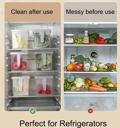 Sooyee Fridge Organizer, 4 Pack Refrigerator Organizer Bins, Clear with Handle & Lid, Fruit Containers for Fridge, Fridge Storage to Keep Fresh for Food, Vegetables, 5L