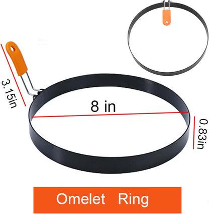2 Packs 8" Large Omelette Ring for Griddle,8 Inch Stainless Steel Non-stick Omelet Ring, Round Pancake Rings Griddle Omelet Rings with Silicone Handle Grill Oil Brush & Egg Separator