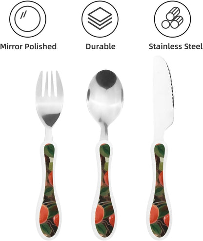 3-Piece Kids Silverware Set With Storage Case, Stainless Steel Reusable Children Safe Knife Spoon Fork Set Blue Active Girl Running Sunset Children Flatware Set For Kids Lunch Box - Colors C