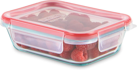 Pyrex Freshlock Glass Food Storage Container, Airtight & Leakproof Plastic Locking Lids, Freezer Dishwasher Microwave Safe, 8 Cup