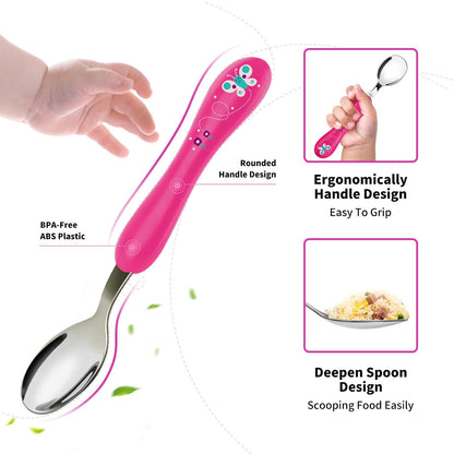 Lehoo Castle 6 Pieces Toddler Utensils, Kids Silverware for 2 3 4 Years Old, Stainless Steel Fork and Spoon Set with Plastic Handle, Safe Toddler Cutlery (Dinosaur)