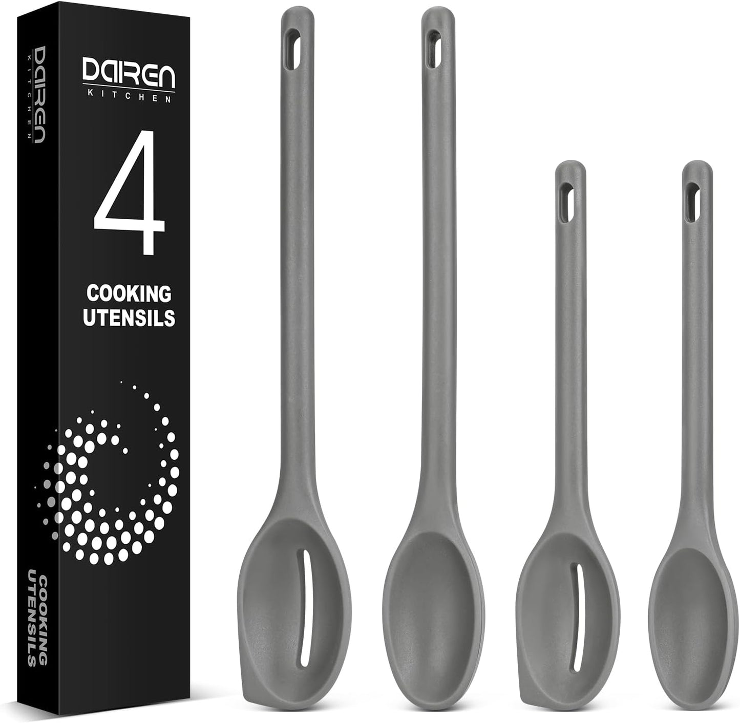 Silicone Cooking Spoons Set, Heat Resistant Kitchen Utensils, Non-Stick BPA Free Solid & Slotted Spoons for Mixing, Scooping, Draining, Serving, Basting (4 Pack) (RED)