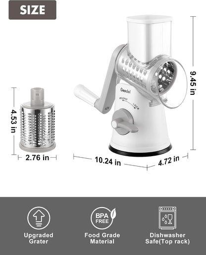 Geedel Rotary Cheese Grater Hand Crank, Cheese Shredder Vegetable Slicer