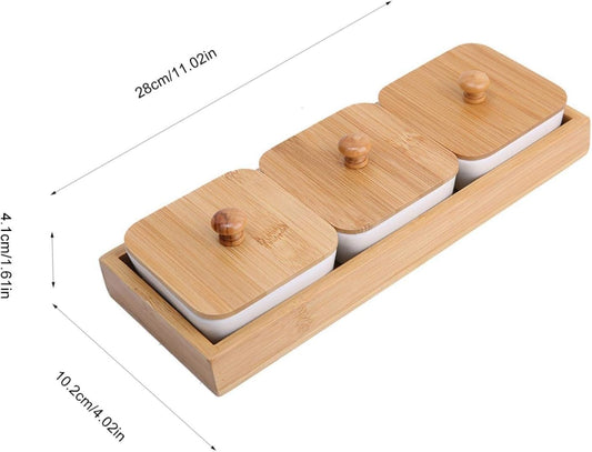 Joyzan Ceramic Divided Serving Dishes, Porcelain Snack Nut Condiments Appetizer Bowl Lids Dip Candy Platter Relish Bamboo Tray Removable Food Display Container Fruit Dessert Potato Chip Birthday Party