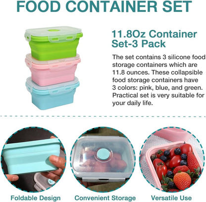 Alimat PluS 40.5oz Silicone Collapsible Food Storage Containers with Lids, 3 Pack Set 1200ml Folding Large Meal Prep Lunch Containers, Microwave, Freezer and Dishwasher Safe