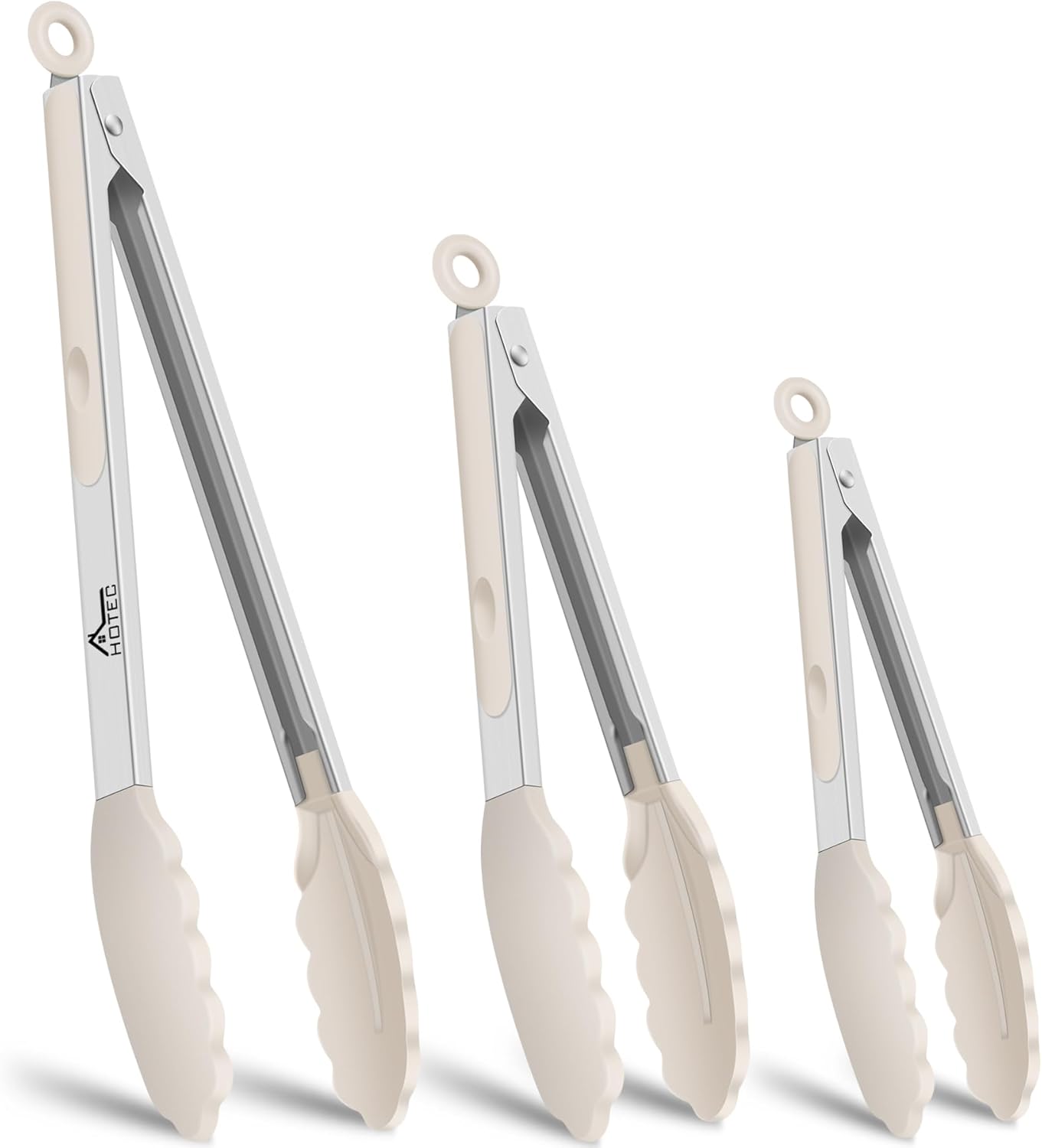 HOTEC Premium Stainless Steel Locking Kitchen Tongs with Silicon Tips, Set of 2-9" and 12"