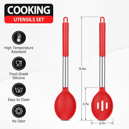 Pack of 2 Large Silicone Cooking Spoons, BPA Free Kitchen Scoops (Black)