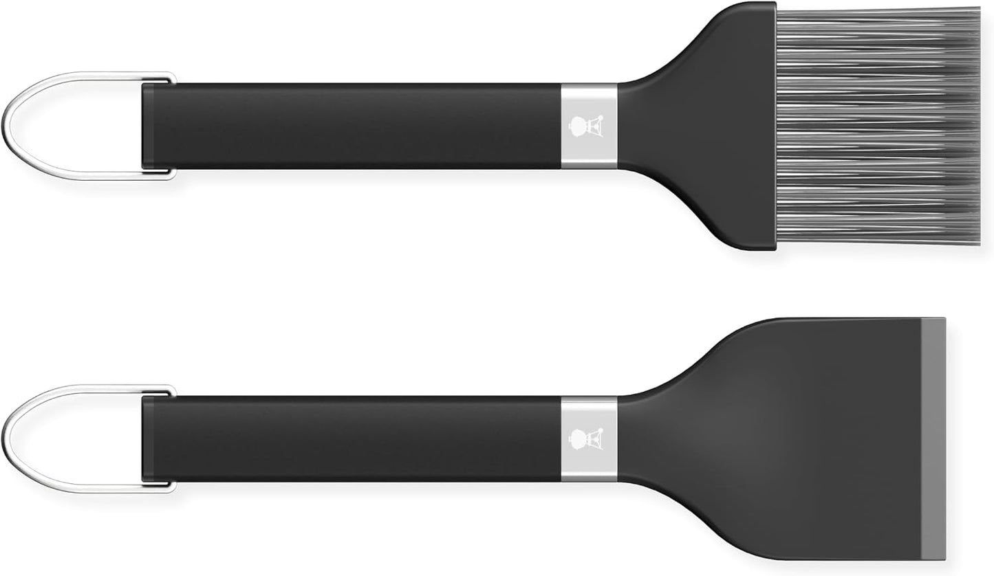 Weber Pellet Grill 2‑Piece Cleaning Kit – Wide‑Blade Scraper & Nylon‑Bristle Brush for Removing Grease, Ash & Debris on Cooled Grill Surfaces