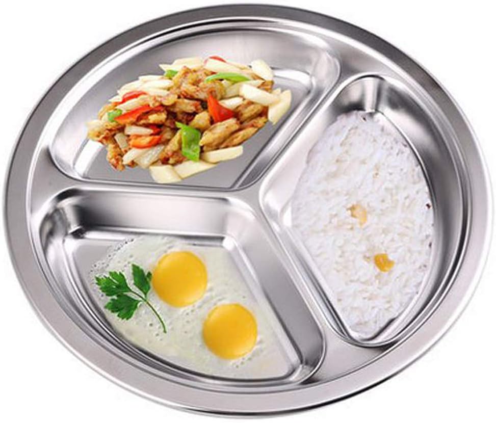 Set of 2 Stainless Steel Rectangular Divided Plates Tray 5 Sections Dinner Plates for Adults - Unbreakable Metal Plate for Campers, and Portion Control Reusable Plate