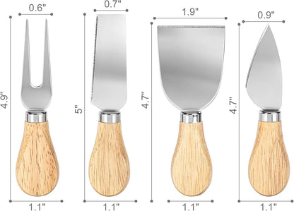 Cheese Knives Set with Wood Handle, Premium 4 PCS Mini Cheese Knife