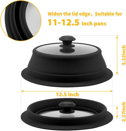 Collapsible Microwave Splatter Lid with Vented Tempered Glass Cover Wok Lid for Microwave Safe, Stockpot Steamer Pot Pan Round Bowl 6" 7" 8" 9" 10" 11" 12" Universal Multifunction Silicone Cover