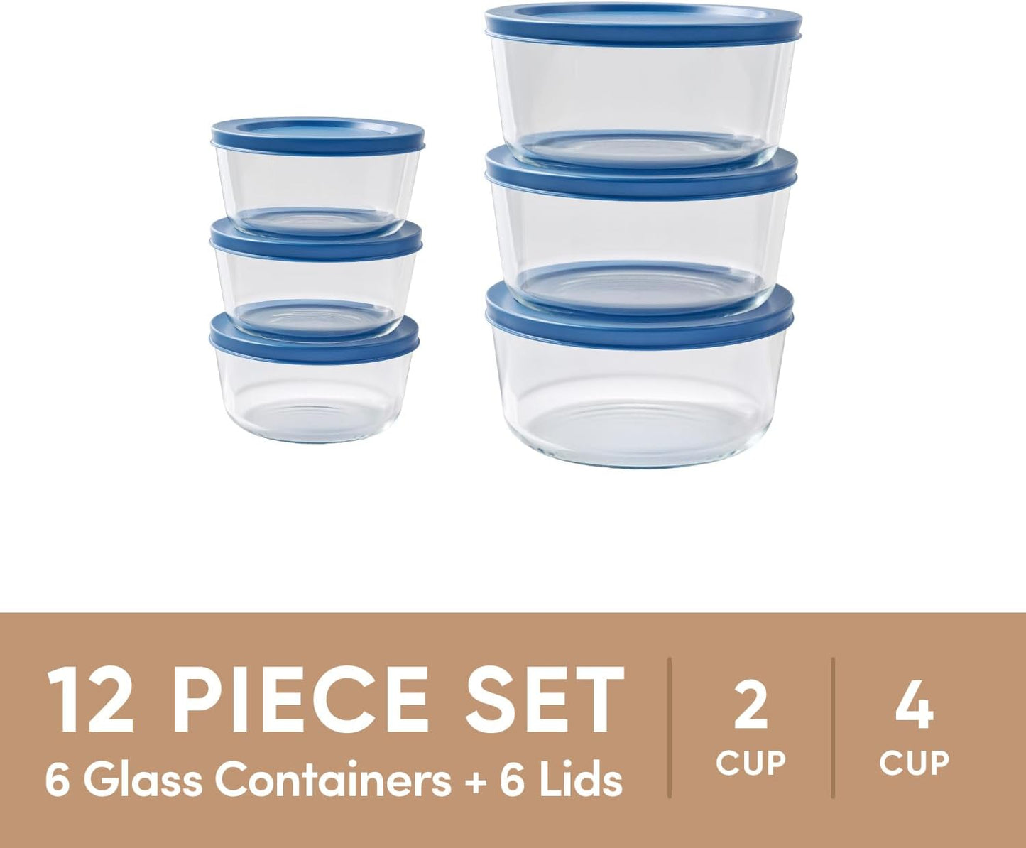 6-Piece Glass Food Storage Containers Set (3 Containers + 3 BPA-Free Lids) | 2-Cup, Leakproof | Microwave, Freezer, Oven & Dishwasher Safe | Ideal for Meal Prep & Pantry Organization, Pistachio