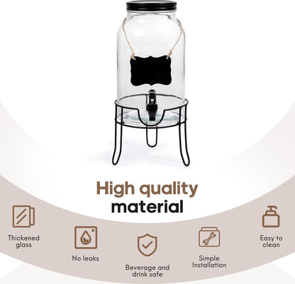 1.5 Gallon Glass Drink Dispensers for Parties, Ice Beverage Dispensers with Stand, Glass Water Dispenser with Spigot, Laundry Detergent Dispenser, Lemonade Dispenser