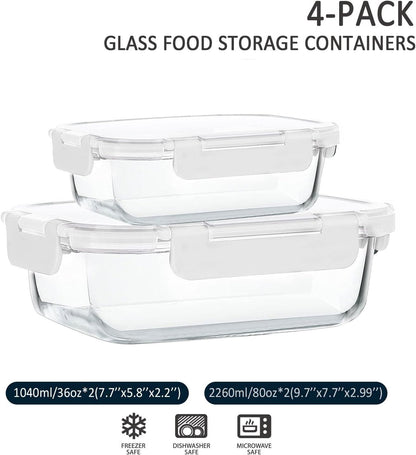 M MCIRCO [80 oz & 36 oz Extra Large Glass Food Storage/Baking Containers Set with Lids, 2 Pack 80 oz(10 cup)&2 Pack 36 oz (4.5 cup) Airtight Glass Container,Microwave,Oven,Freezer and Dishwasher