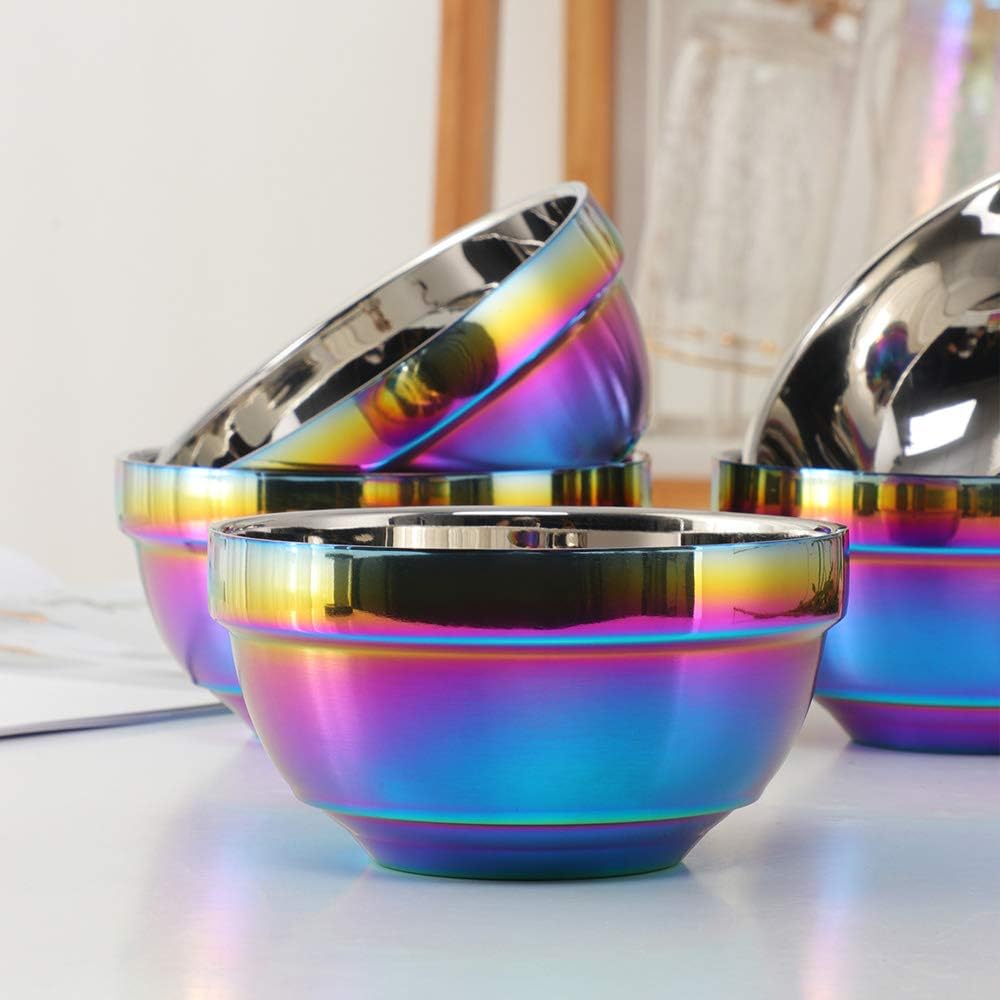 Stainless Steel Bowl Set: 500 ml Cereal Bowl, Set of 10 with Gift Box Included. Double Walled Insulated & Dishwasher Safe, Durable Deep Soup Bowl, Suitable for Home Kitchen & Child (Silver)