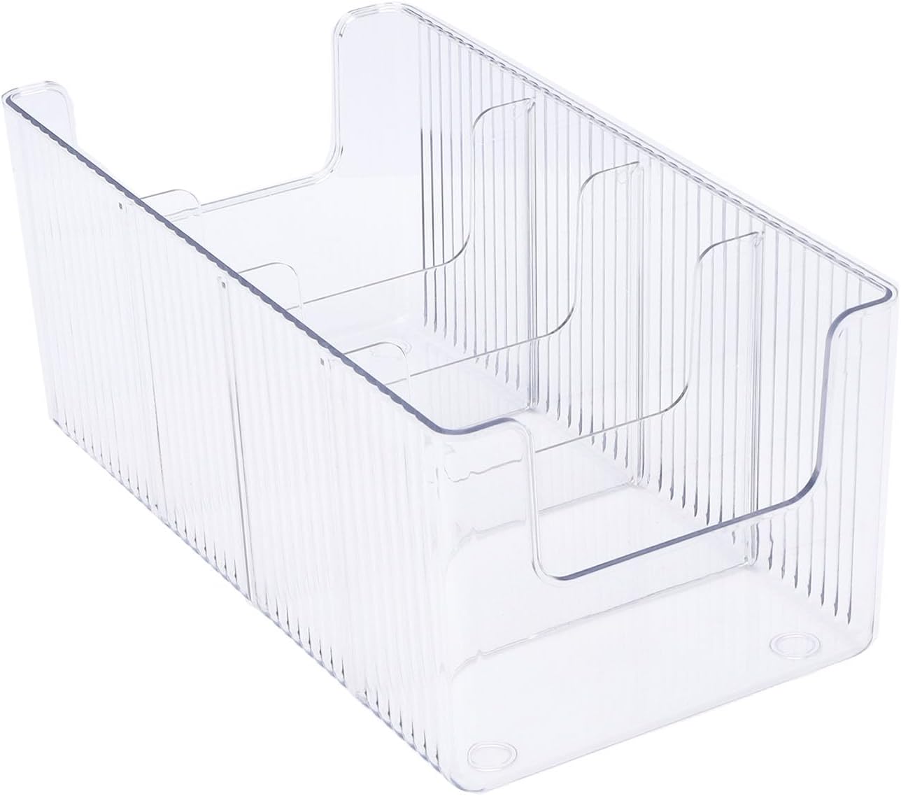 TARSHYRY Clear Plastic Food Storage Organizer Bins with 3 Removable Dividers for Pantry Kitchen Fridge Cabinet Organization and Storage Packet Tea Bag Coffee Sweetener Holder (Regular Version)