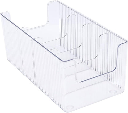 TARSHYRY Clear Plastic Food Storage Organizer Bins with 3 Removable Dividers for Pantry Kitchen Fridge Cabinet Organization and Storage Packet Tea Bag Coffee Sweetener Holder (Regular Version)