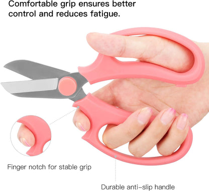 Housolution Flower Scissors, Premium Steel Garden Pruning Shears, Pink