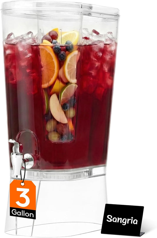 Lifewit 3 Gallon Drink Dispenser for Parties, Large Plastic Beverage Container with Fruit Infuser & Leak-Proof Spigot, BPA Free Water Pitcher for Juice/Tea/Lemonade - Ideal for Bar & Outdoor