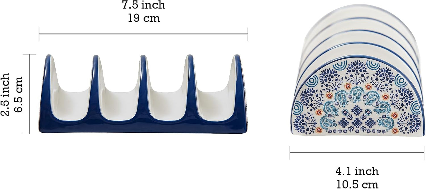 Bico Blue Talavera Ceramic Taco Holder, Taco Stand Rack Tray, Microwave and Dishwasher Safe