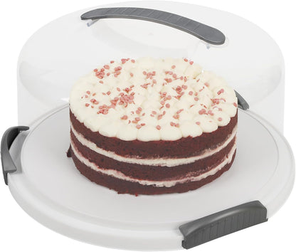 JOEY'Z EXTRA LARGE Cake Carrier - Holds up to 12 Inch 3-Layer Cake - White | Storage Container With Server Plate With Lid/Holder With Lid/Cover Clear Dome - Transports Pies or Other Desserts