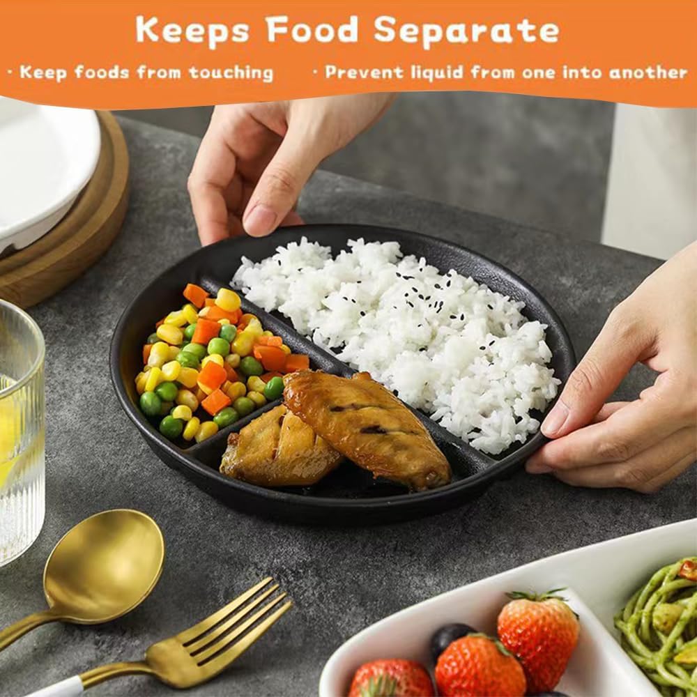 LRUUIDDE (5 Pack) Portion Control Plate for Balanced Eating, 9" Unbreakable Divided Plates,3 Compartment Plates, Reusable Plastic Plates, BPA Free for Adults
