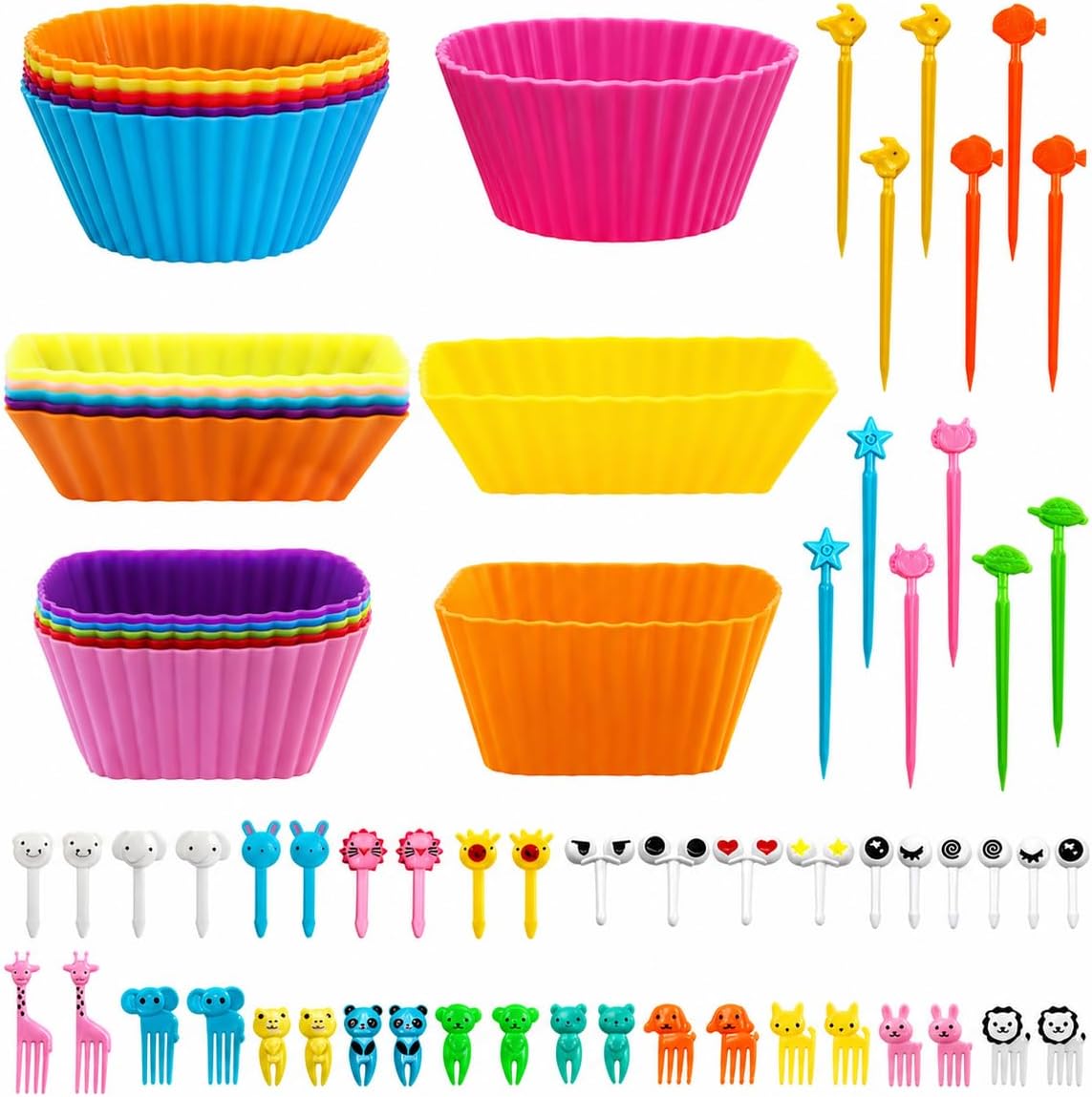 70 PCS Silicone Lunch Box Dividers Kit, SourceTon Bento Box Accessories,18pcs Silicone Cupcake Liners with 52pcs Food Picks