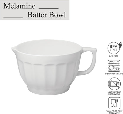 UP 4.3 Quart Latte Style Melamine Batter Bowl with Pour Spout and Handle, Professional Mixing Bowl with Non-Slip Base, Ideal for Pancake and Cake Batter, 11.5 x 8.75 Inch, Mint Blue