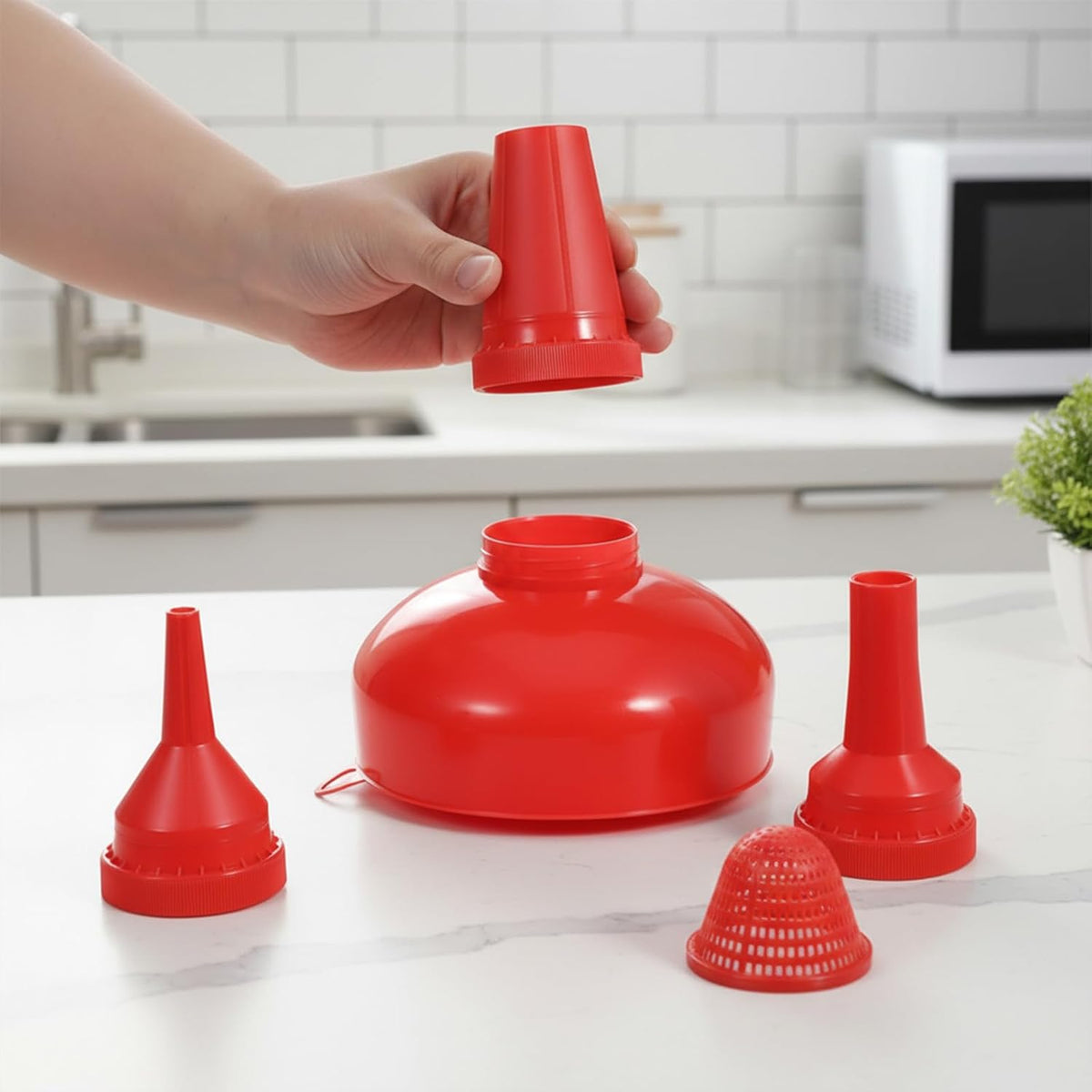 5 Pcs Wide Mouth Funnel, Food Grade Wide Funnels with Strainer Long Neck Plastic Funnels for Filling Bottles, Canning, Mason Jar, Shampoo, Liquids
