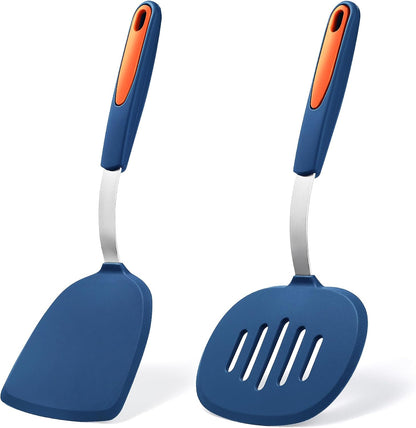 To encounter 3 Pieces Silicone Spatula Set, Heat Resistant Flexible Turner Spatulas, Nonstick Cookie Spatula, Fish Spatula, Dishwasher Safe, Navy Blue