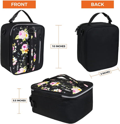 opux Insulated Lunch Box for Men Women Adult, Compact Lunch Bag for Kids Boy Girl Teen, Soft Lunch Cooler Bag for Work School, Leakproof Lunchbox Lunch Pail with Clip-on Buckle, Grey Flowers