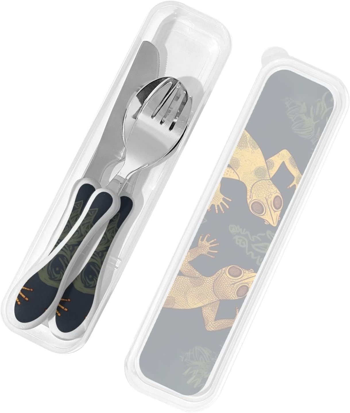 3-Piece Kids Silverware Set With Storage Case, Stainless Steel Reusable Children Safe Knife Spoon Fork Set Black White Stripes Red Rose Flowers Children Flatware Set For Kids Lunch Box