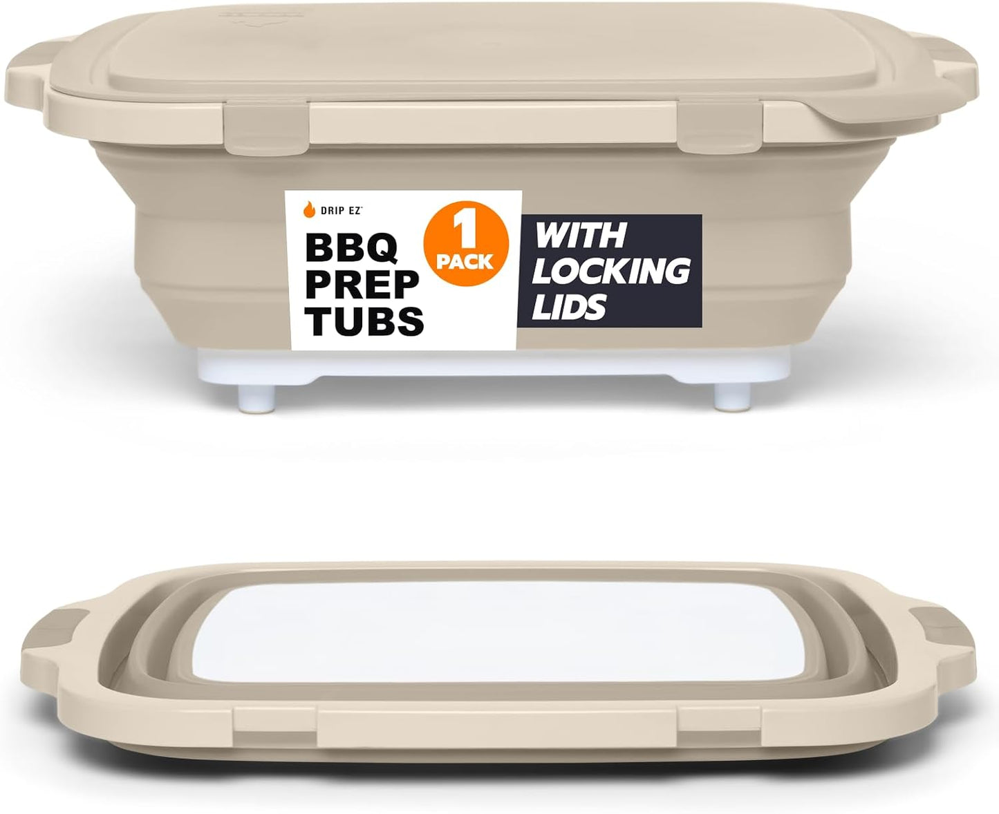 Drip EZ Collapsible BBQ Prep Tub - for Meal Prep Marinating Food Storage - Includes Cutting Board & Locking Lid - (1) XL - Black