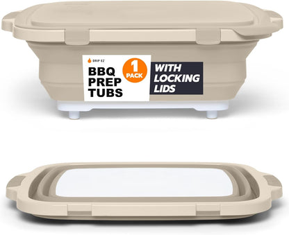 Drip EZ Collapsible BBQ Prep Tub - for Meal Prep Marinating Food Storage - Includes Cutting Board & Locking Lid - (1) XL - Black