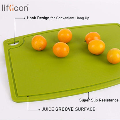 Liflicon Thick Cutting Boards for Kitchen Silicone Chopping Board Set of 2 Mid 12.6'' x 9.1”,Mini 9.1”x7.1” Non-slip Deep Drip Juice Groove Easy Grip Handle,Dishwasher Safe-Red