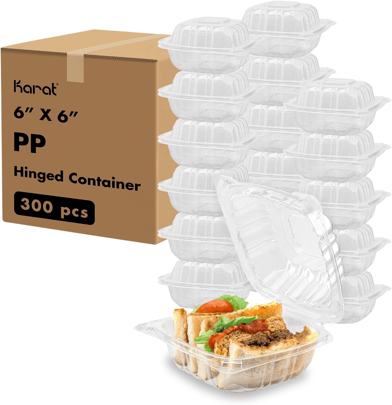 Karat FP-HC99PP-3CU 9"X 9" PP Hinged Containers 3 Compartment - (Case of 200)