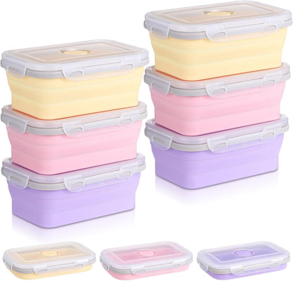 Mifoci 6 Pcs Silicone Containers for Food Collapsible Food Storage Containers with Airtight Lids Stacking Leftover Foods Storage Lunch Box for Freezer Microwave Dishwasher Safe(Morandi,18.6 oz)