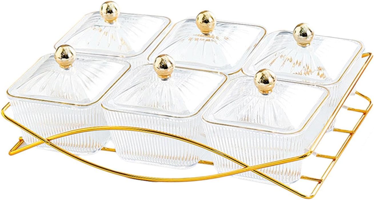 Dessert Dividing Plate Nordic Serving Platter with Lid Cookies Jar Nut and Candy Serving Tray Dried Fruit Tray for Kitchen, Clear