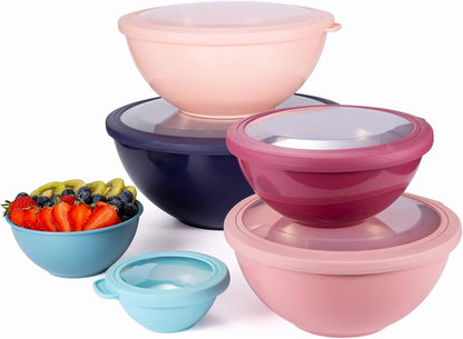 COOK WITH COLOR Mixing Bowls with Lids - 12 Piece Plastic Nesting Bowls Set includes 6 Prep Bowls and 6 Lids, Microwave Safe Mixing Bowl Set, Pink Embossed - Colors B
