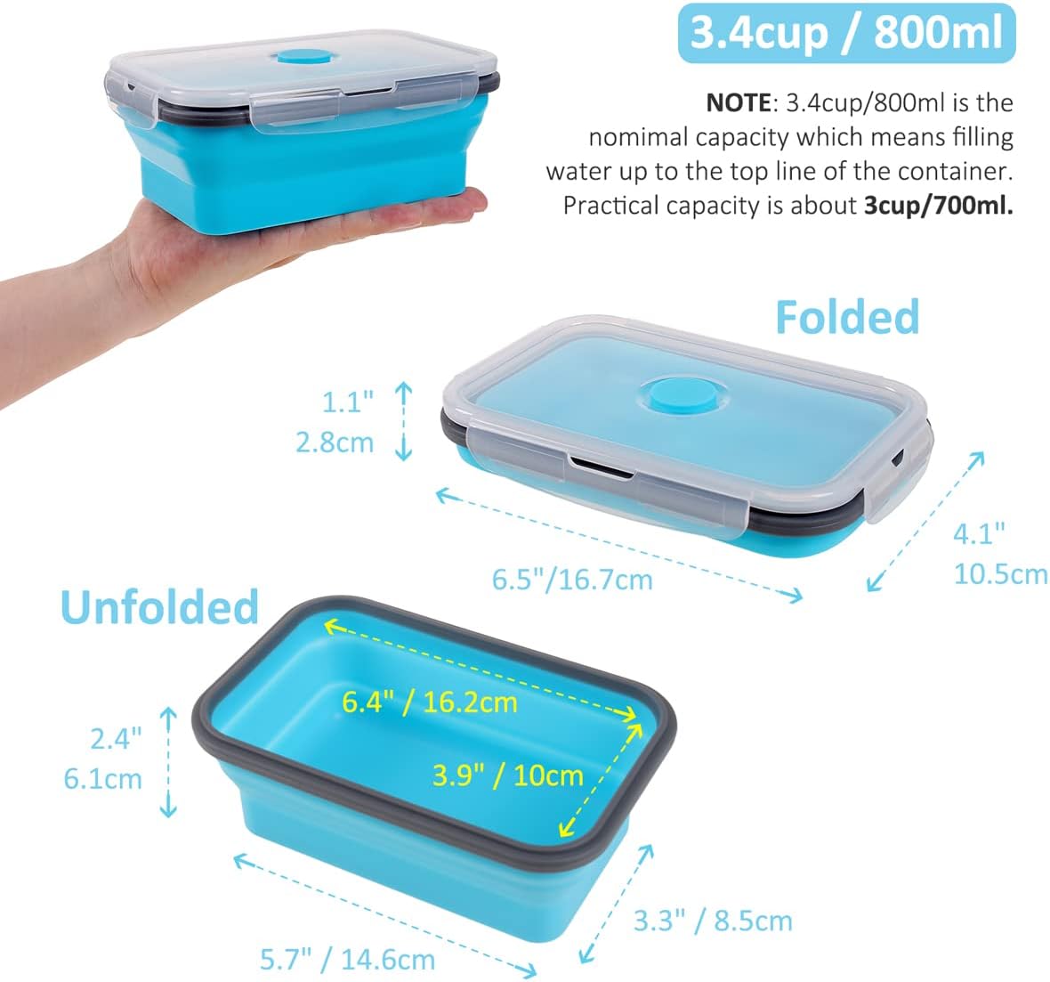 Collapsible Food Storage Containers with Lids, 4 Pack, 40 oz Silicone 1-Compartment Meal Prep Containers Reusable, Lunch Bento Boxes for Adults, Microwave Freezer Dishwasher Safe, BPA-Free, Black