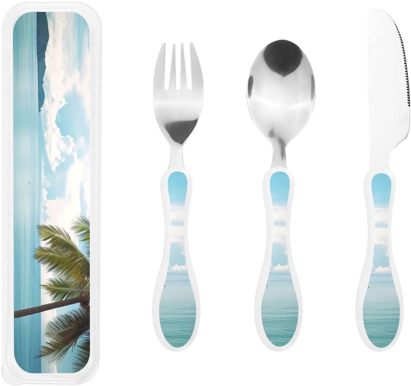3-Piece Kids Silverware Set With Storage Case, Stainless Steel Reusable Children Safe Knife Spoon Fork Set Beach House Children Flatware Set For Kids Lunch Box