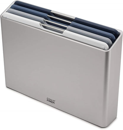 Joseph Joseph Folio 4-Piece Colour coded Cutting Board Set, Slimline case for organized Kitchen storage, Graphite