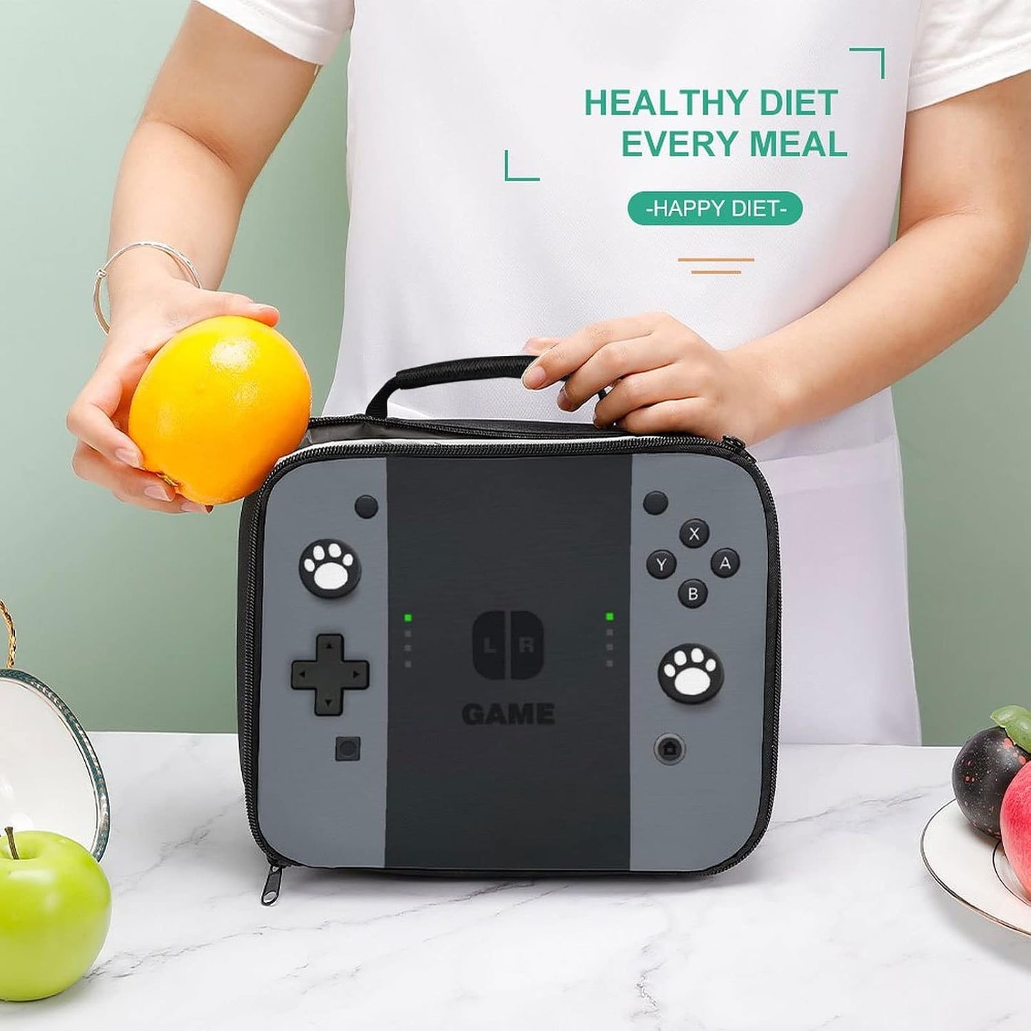 Game Lunch Bag for Boys Girls Gamer, Insulated Video Game Lunch Box for School Work Office Travel Picnic Hiking Beach, Waterproof Leakproof Portable Fits Most Bento Boxes