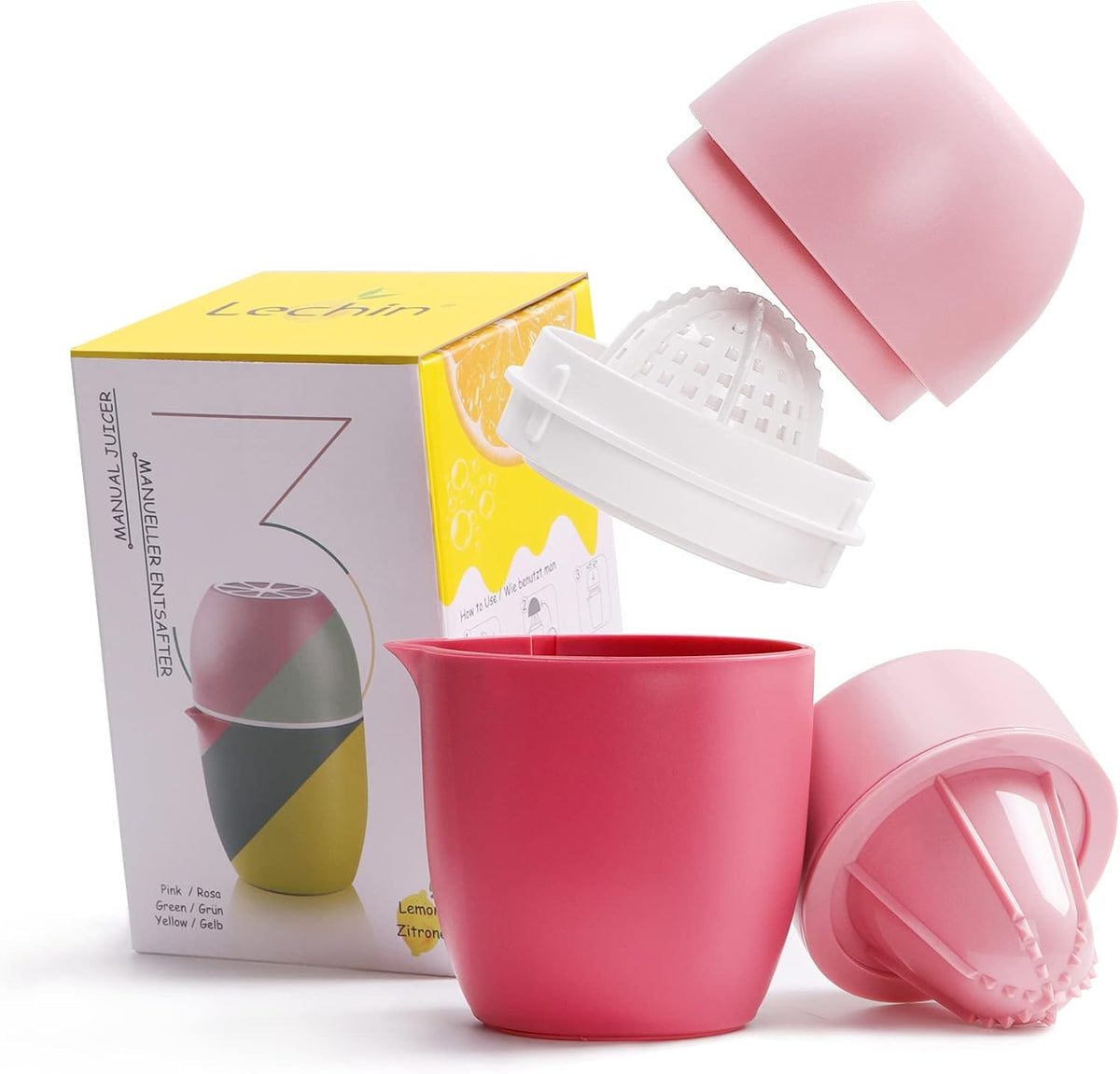 Lechin Hand Juicer, Lemon Squeezer, Two Squeezing Options, Yellow