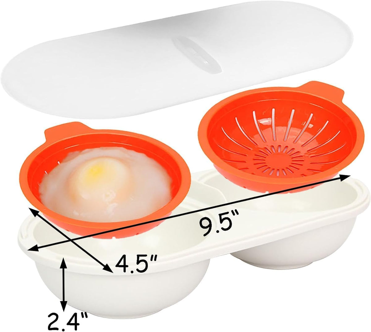 2 Cavity Microwave Egg Poacher, Microwavable Poached Egg Cooker with Lid & Handle Double Layer Microwave Egg Poacher Boiled Eggs Maker Poached Egg Cup for Breakfast with Oil Brush and Scraper (Yellow)