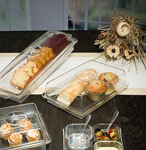 Clear Premium Acrylic Rectanglees Serving Tray with Lid (12.63" x 8.75" x 3.38") Perfect for Parties, Events, & Dining