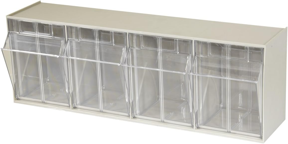 Akro-Mils TiltView Plastic Storage Cabinet with 6 Tilt Out Bins, Horizontal Organizer, Teacher Toolbox, and Office Supply Organizer, 23-5/8" W x 3-1/2" H x 3-3/4" D, Stone