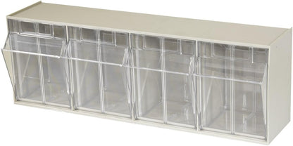 Akro-Mils TiltView Plastic Storage Cabinet with 6 Tilt Out Bins, Horizontal Organizer, Teacher Toolbox, and Office Supply Organizer, 23-5/8" W x 3-1/2" H x 3-3/4" D, Stone