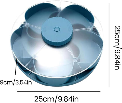 Rotating Snack Tray with Lid – 5 Compartment Divided Serving Tray That Spins, Non-Slip Base, 1 Cup Each Section, Rotating Snack Box Container for Parties, Taco Bars & Movie Nights Blue 2