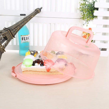 HEEPDD Pink Portable Cake Carrier with Handle and Lid, 8 Inch Cake Container Box for Transport, Storage of Pies, Cupcakes, and Baked Goods